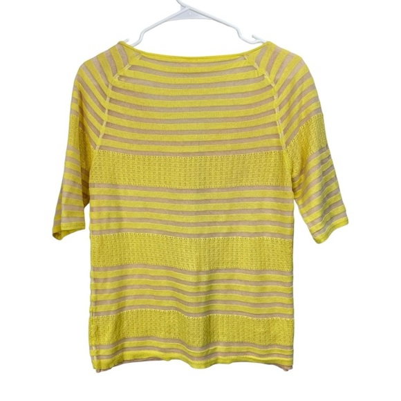 Anthropologie Moth Size Medium Yellow Striped Button Short Sleeve Cardigan Top - Picture 3 of 8